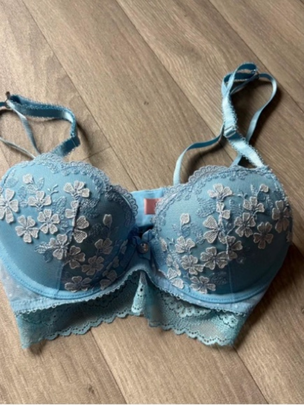 Light Blue Floral Lace Push-Up Bra